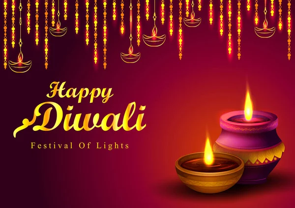 Feliz Diwali tradicional festival de luz da Índia férias saudação fundo com diya colorido — Vetor de Stock