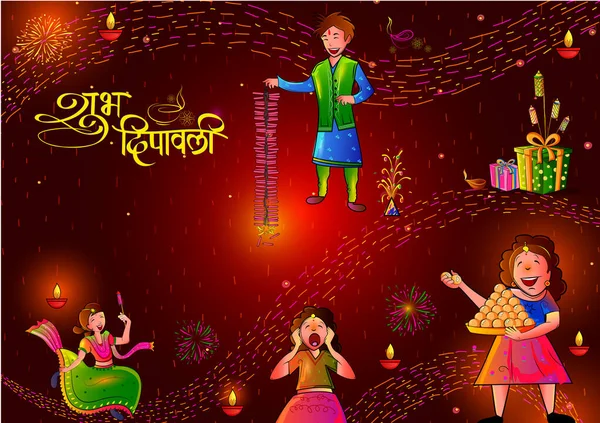 Happy Diwali tradiční světlý festival Indie sváteční pozdrav pozadí s barevným diya — Stockový vektor