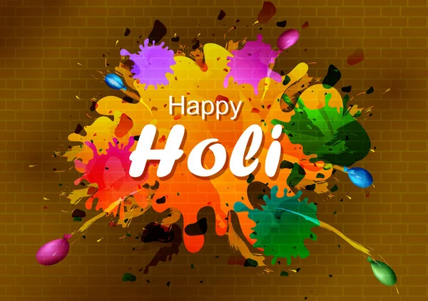 Saudações e banner modelo de fundo para o Festival de Cores, Happy Holi comemorado na Índia — Vetor de Stock