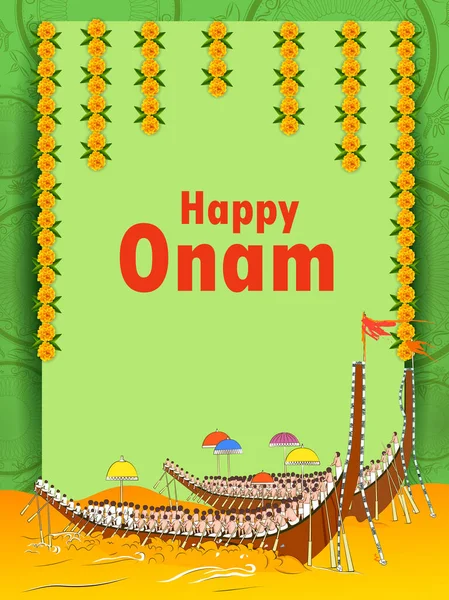 Feliz festival Onam fondo de Kerala Sur de la India en el estilo de arte indio — Vector de stock