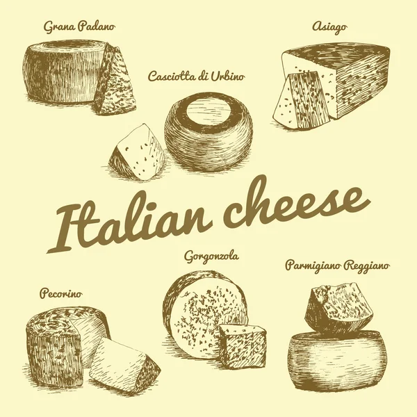 Vector mengilustrasikan Set # 3 dari Italian Cheese Menu. Semacam ilustrasi keju dari Italia - Stok Vektor