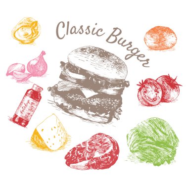 Printvector illüstrasyon klasik burger maddeler