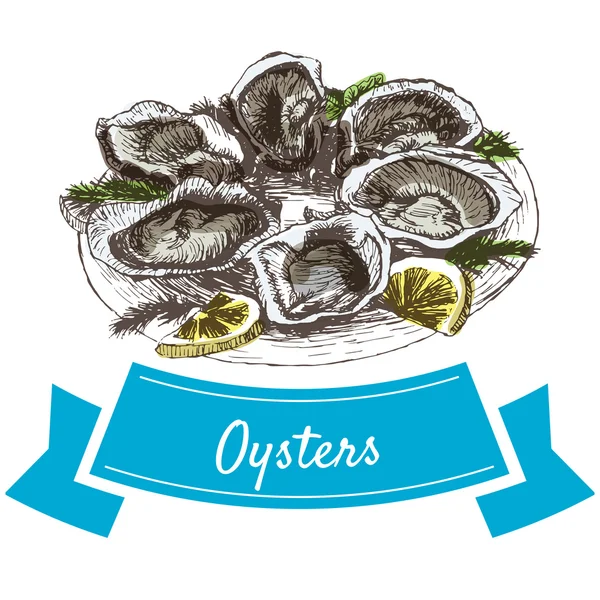 Vector illustratie kleurrijke set met oesters — Stockvector