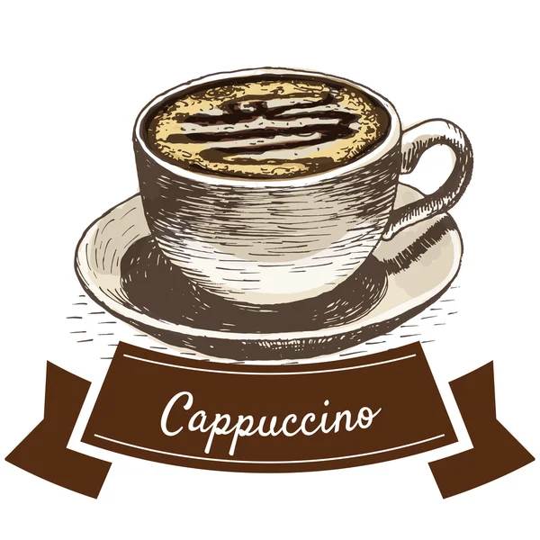 Conjunto colorido de ilustración vectorial con café capuchino — Vector de stock