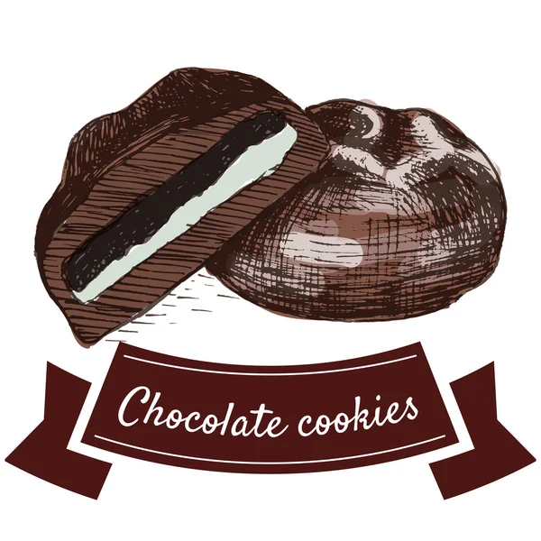 Vector ilustración colorido conjunto con galletas de chocolate — Vector de stock