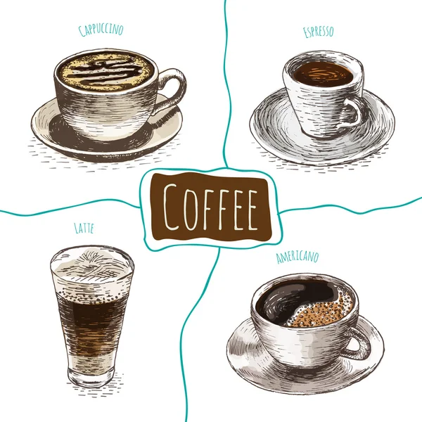 Vector ilustración colorido conjunto con café — Vector de stock