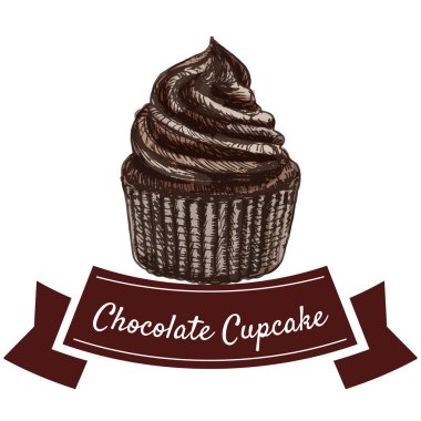 Vektör çizim renkli çikolatalı kek ile ayarla