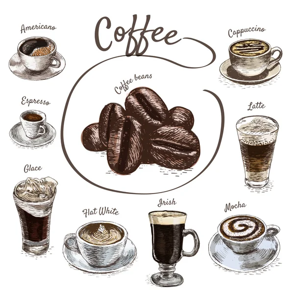 Vectorillustratie kleurrijke set met koffie — Stockvector