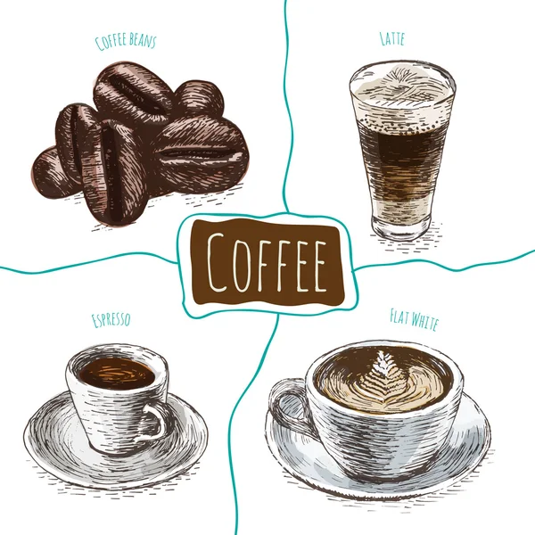Illustration vectorielle ensemble coloré avec café — Image vectorielle