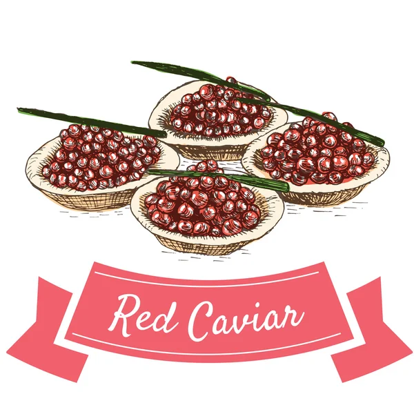 Ilustração vetorial conjunto colorido com caviar vermelho —  Vetores de Stock