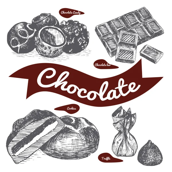 Vector εικονογράφηση μαύρο και λευκό σετ με είδη ζαχαροπλαστικής — Διανυσματικό Αρχείο