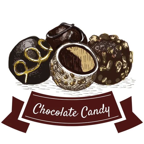 Ilustração vetorial conjunto colorido com chocolate doce — Vetor de Stock
