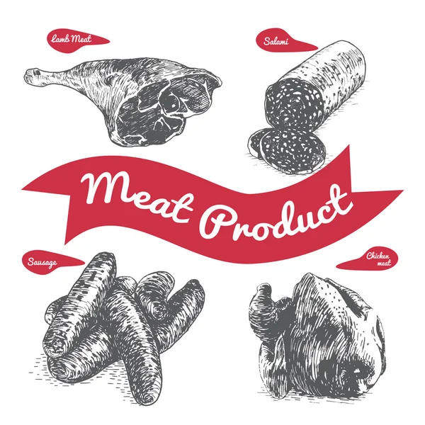 Produkt mięsny zestaw ilustracji. — Wektor stockowy