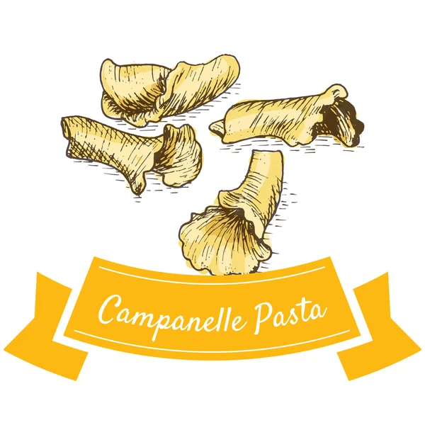 Campanelle Pasta bunte Illustration. — Stockvektor