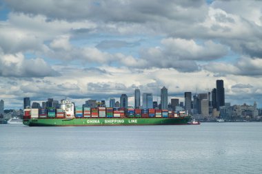 Container ship arriving in Seattle, Washington, USA clipart