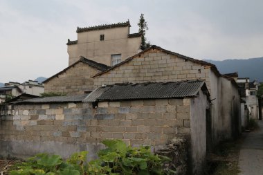Güney Çin 'in kırsal kesimlerinde gri tuğlalardan ve çatısında siyah fayanslardan yapılmış eski bir ev var. Duvarlar, zamanla yıpranmış beyaz alçı beton bloklarla kaplıydı..