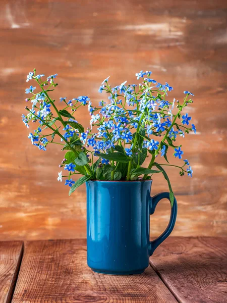 Primaveras Primavera Ramo Olvides Una Taza Azul — Foto de Stock