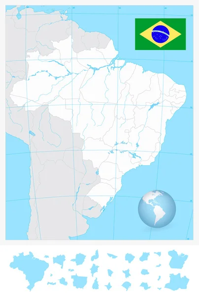 Mapa em branco altamente detalhado do Brasil com rios —  Vetores de Stock
