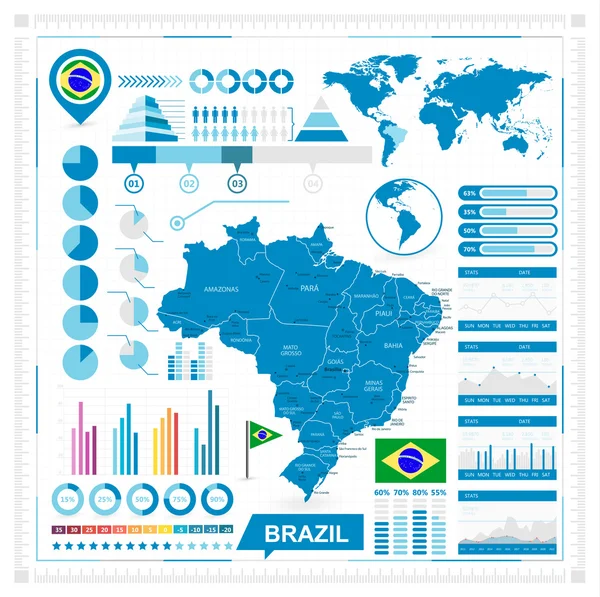 Mapa vetorial do Brasil e coleção de elementos infográficos — Vetor de Stock