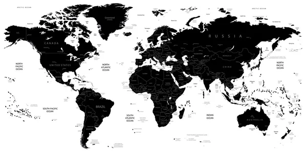 Mapa del mundo negro aislado sobre blanco — Vector de stock