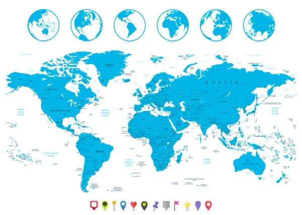 Mapa del mundo e iconos de navegación — Archivo Imágenes Vectoriales