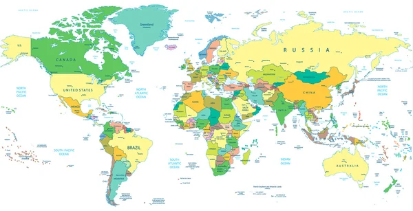 Mapa político detallado del mundo aislado en blanco — Vector de stock