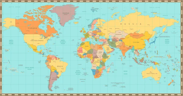 Vieille couleur vintage politique Carte du monde — Image vectorielle