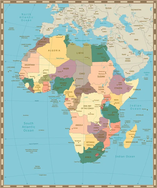 Velho mapa do vintage de África — Vetor de Stock