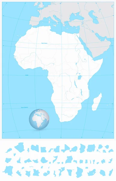 Vysoce detailní osnova prázdná mapa Afriky — Stockový vektor