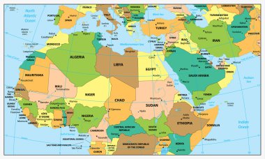 Kuzey Afrika ve orta son derece detaylı siyasi Haritası 