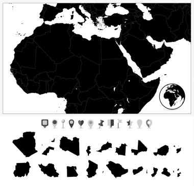 Kuzey Afrika ve Orta Doğu ve düz nav Detaylı Haritası