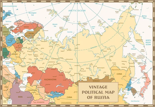 Mapa a color retro de la Federación Rusa — Vector de stock