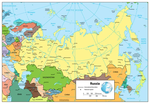 Rusya Federasyonu detaylı siyasi harita — Stok Vektör