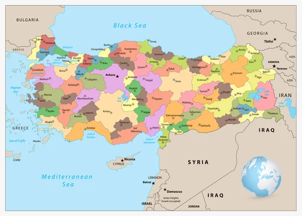 Turquia mapa administrativo detalhado —  Vetores de Stock