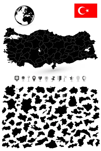 Mapa Turecka je to státy a plochá mapa ukazatele plochý naviga — Stockový vektor