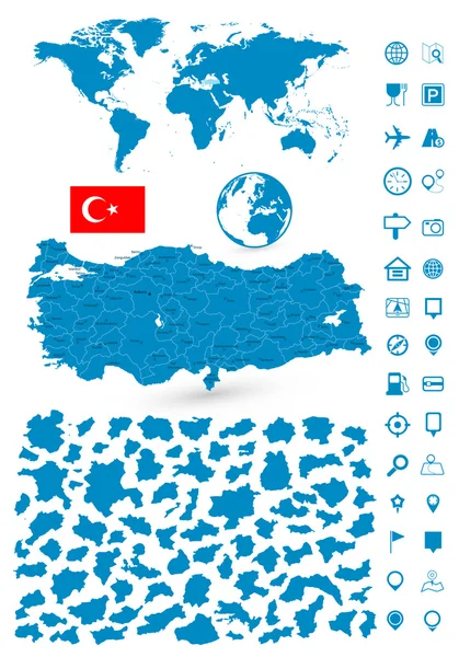 Türkiye ve dünya harita navigasyon seti Detaylı Haritası — Stok Vektör