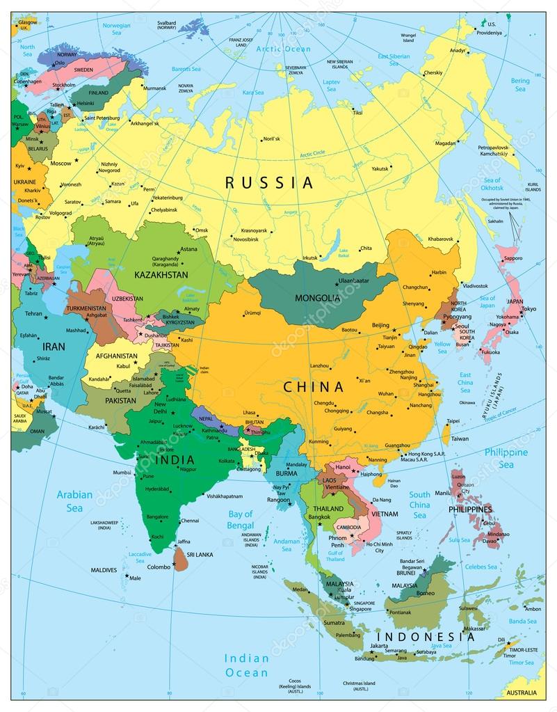 Карта Азии с городами