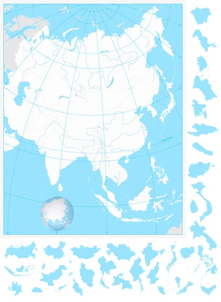 亚洲高度详细的空白地图，和它有分离国家 — 图库矢量图片
