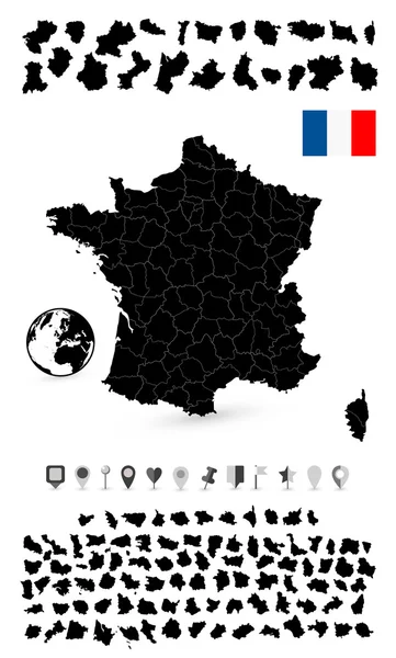 Подробная карта Франции и плоская навигационная система — стоковый вектор