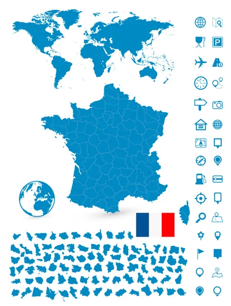 Детальная карта Франции и мира — стоковый вектор