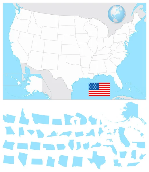 Prázdné mapy USA s ní má oddělené státy — Stockový vektor
