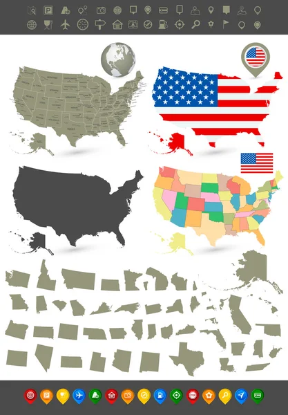 Estados Unidos de América conjunto de navegación — Vector de stock