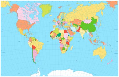 Vektör çizim boş siyasi Dünya Haritası Detaylı
