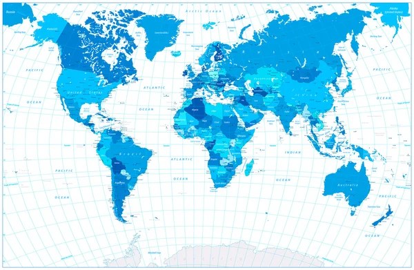 Modrá mapa světa izolovaná na bílé — Stockový vektor