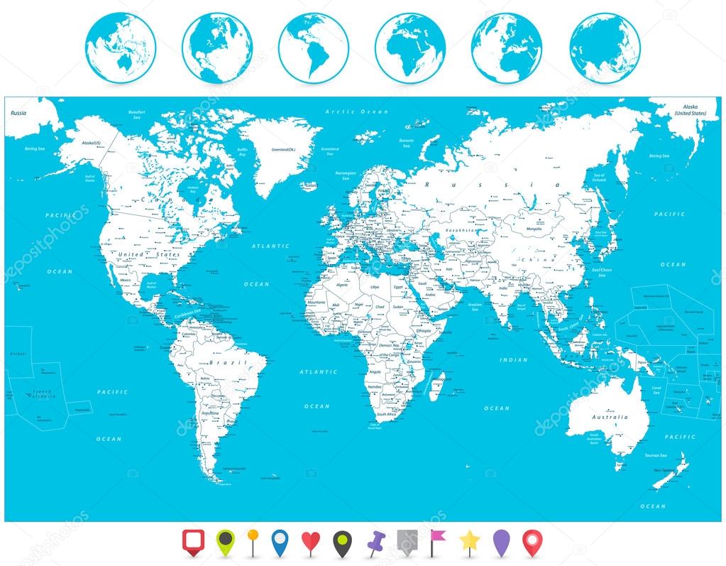 White color World Map and navigation icons highly detailed illus