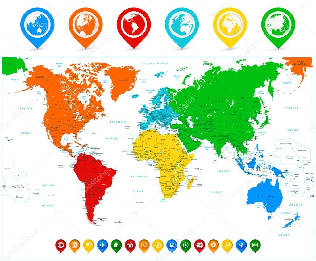 Carte Du Monde Vecteur Détaillé Avec Les Continents Colorés