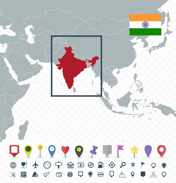 Расположение Индии Карте Азии Прозрачный Фон Высокодетальная Векторная Иллюстрация Карты — стоковый вектор
