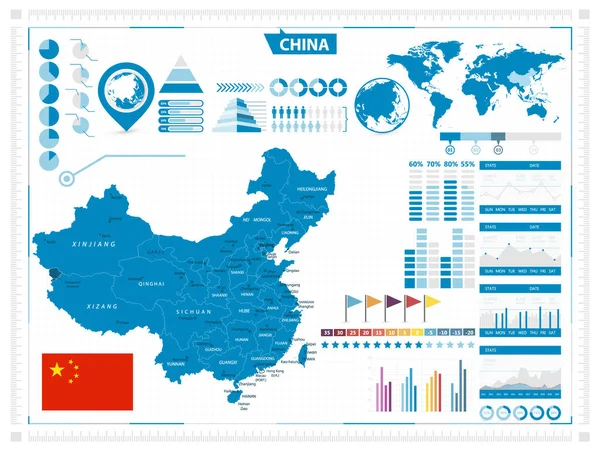 Карта Китая Инфографические Элементы Векторная Иллюстрация — стоковый вектор
