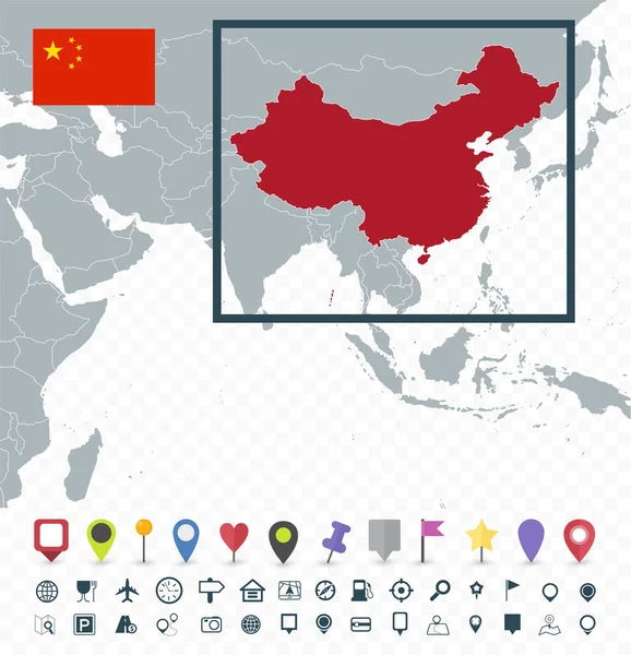 Расположение Китая Карте Мира Подробная Векторная Иллюстрация Карты — стоковый вектор