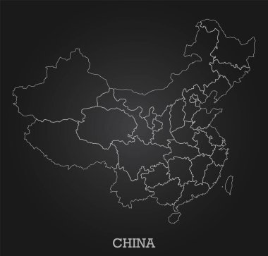 Çin 'in karanlık arka plandaki soyut çizgi haritası. Vektör illüstrasyonu.